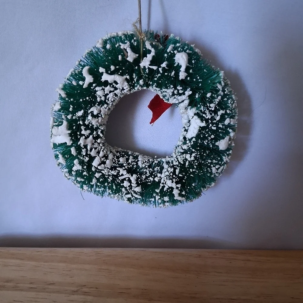 Festive Green Holiday Wreath with Red Bow Christmas Ornament 4x4